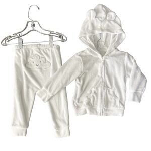 White Terry Ears Hoodie Jacket With Cloud Bottom Pants